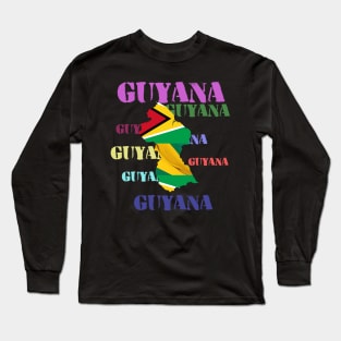 Guyana map multi color text Design! Long Sleeve T-Shirt